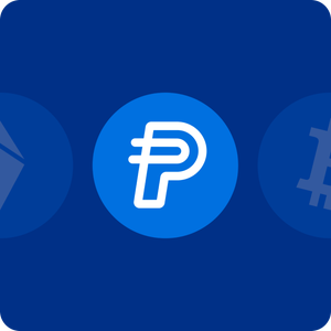 A sample PayPal app screen showing the different crypto offerings