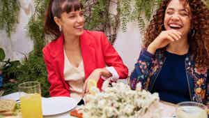 Two women sitting at a restaurant