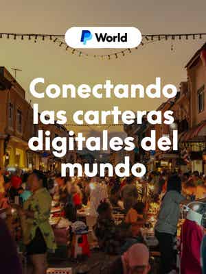Un mercado al aire libre lleno de gente con las palabras "conectando las billeteras digitales del mundo".
