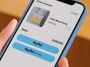 Phone screen showing yellow PayPal button above yellow Pay Later button at checkout