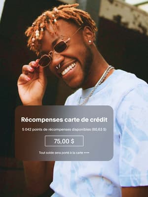 Homme en jean souriant avec superposition d'offre de récompenses