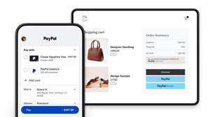 PayPal checkout options shown paying for a bag and shoes