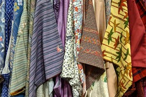 Assortment of colorful authentic Japanese kimonos on display