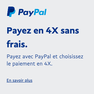 A square French flex message for a Pay Later offer with blue text and a colored logo on a light gray background