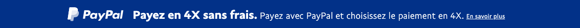 A rectangular French flex message with a width to height ratio of 20x1 for a Pay Later offer with white text and logo on a blue background