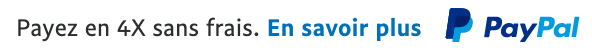 French text message for a Pay Later offer with 12 pixel font, left-aligned, black text on a white background, with a primary PayPal logo on the right side of the text