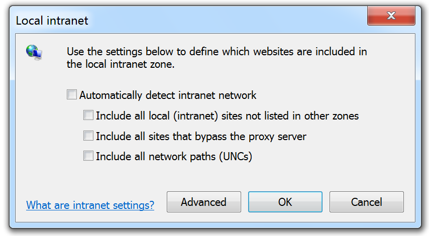 Internet Explorer Internet Options Intranet