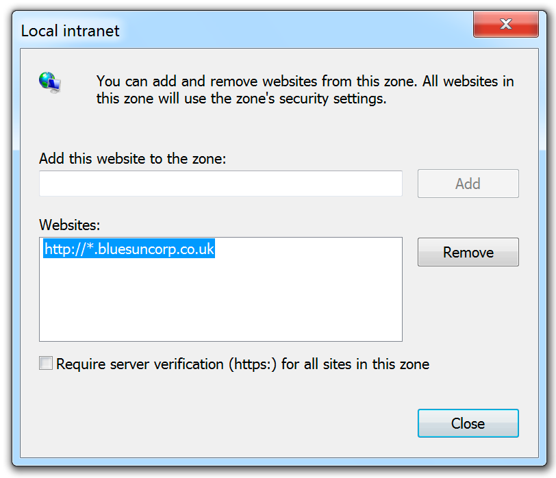Internet Explorer Internet Options Intranet Sites