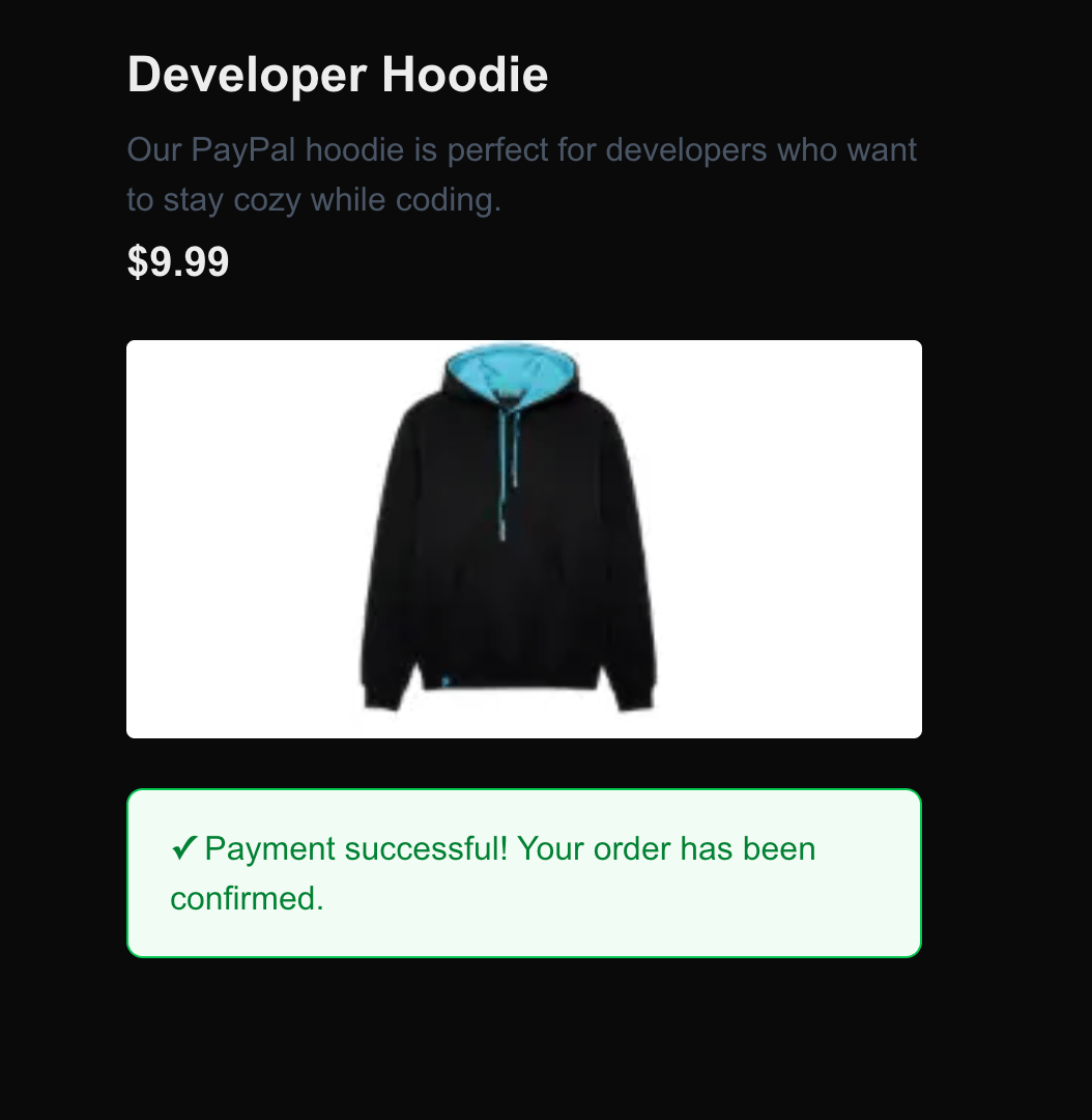 A completed Sandbox payment. PayPal Sandbox checkout flow