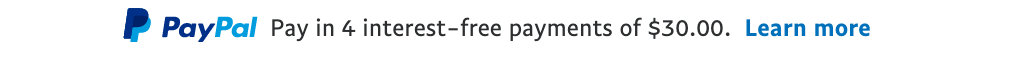 US text message for a Pay Later offer with 12 pixel font, left-aligned, black text on a white background, with a PayPal logo displaying the PayPal icon and name on the left side of the text center