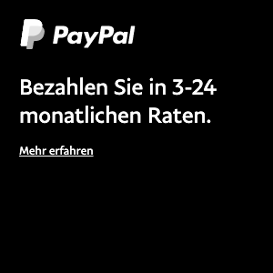 A square Ratenzahlung flex message for a Pay Later offer with white text and logo on a black background