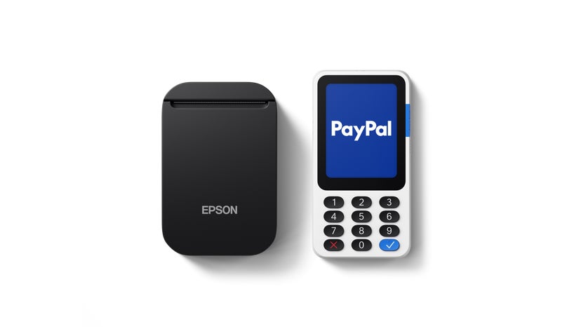 White PayPal Reader and black Epson Mobile Printer
