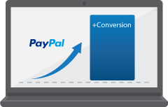 Ein Tablet mit einem Diagramm, das mehr Conversions neben einem Telefon darstellt, das das PayPal -Logo anzeigt.