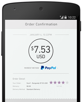 A smartphone showing a payment confirmation for a purchase made with PayPal.