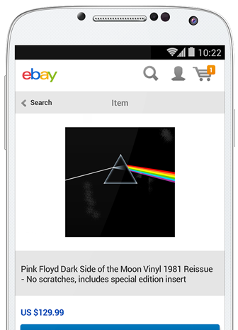 A phone showing a Pink Floyd album on the eBay website.