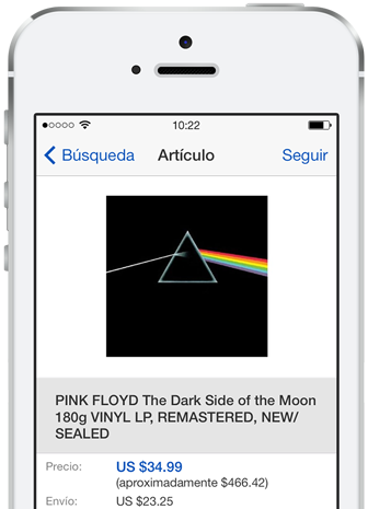 Un teléfono móvil que muestra el vinilo Pink Floyd the Dark Side of the Moon en eBay.
