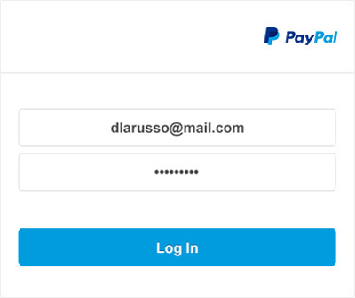 A screen showing the PayPal login screen.